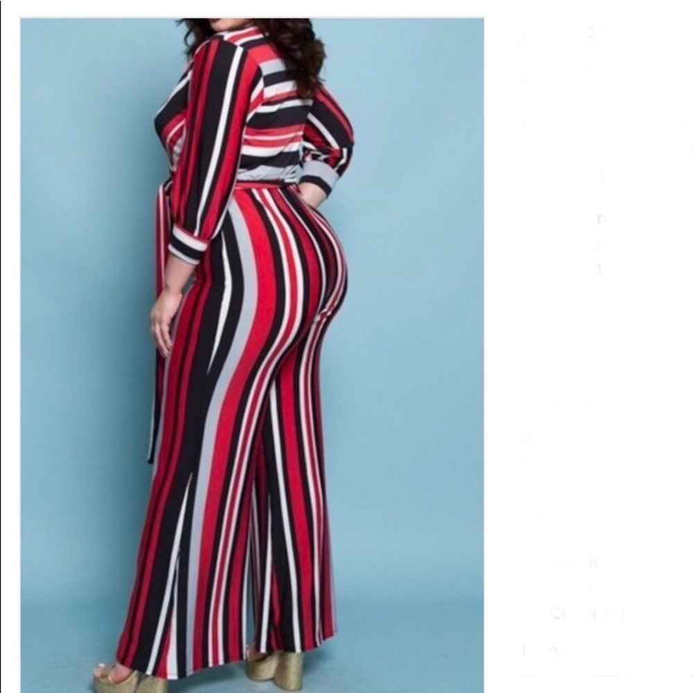 Quum | Famously Pinstriped Plus Size Jumpsuit - Picture 2 of 3